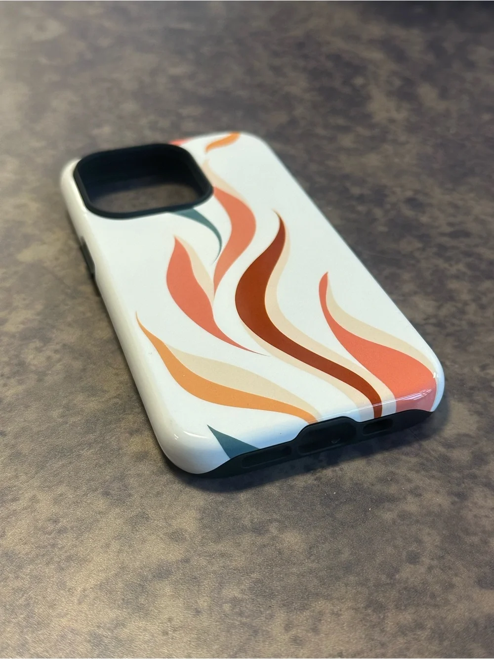White Phone Case with Abstract Orange Flame Design